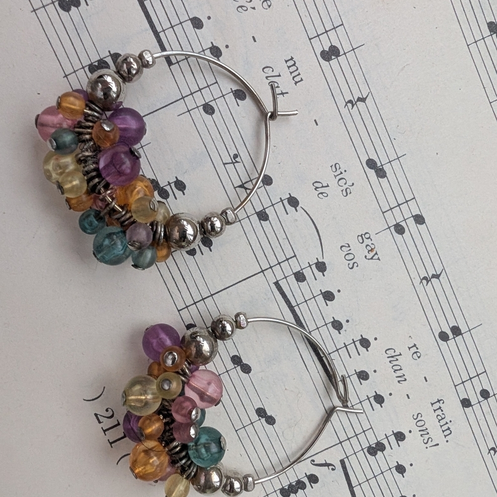 Vintage Colorful Beaded Hoop Earrings - Picture 2 of 7